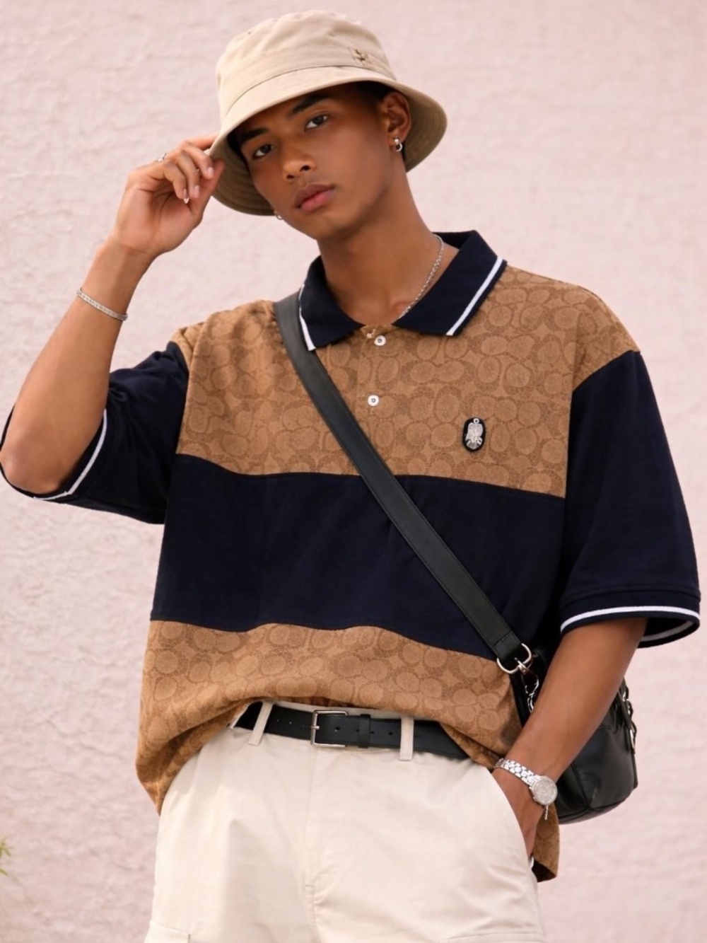 Coach Men's Brown Signature Monogram Print Polo Shirt Size 3X